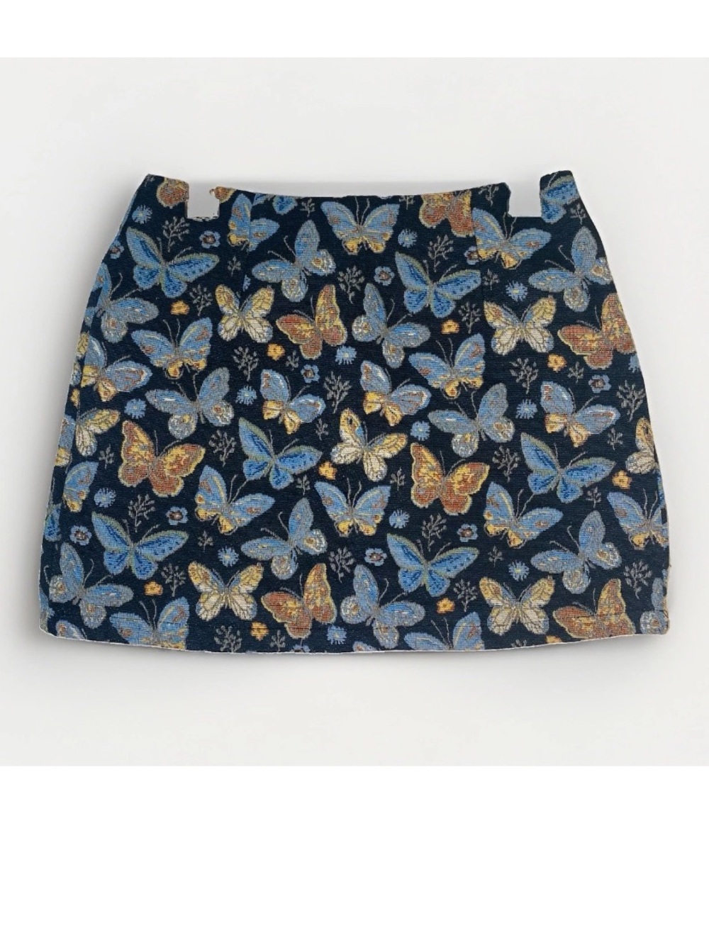 Women’s Medium Mini Skirt Embroidered Stitched Butterflies Butterfly Blue Gold